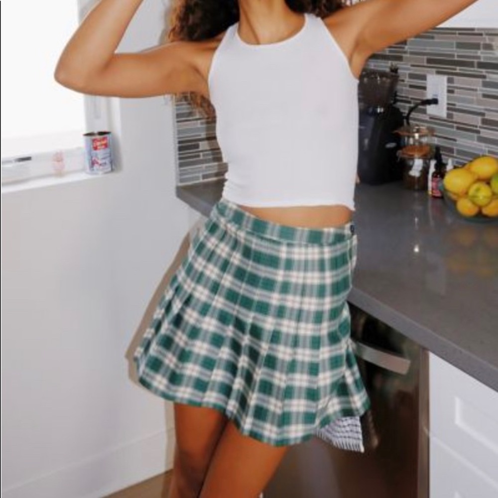 UO Green Plaid Pleated Skirt